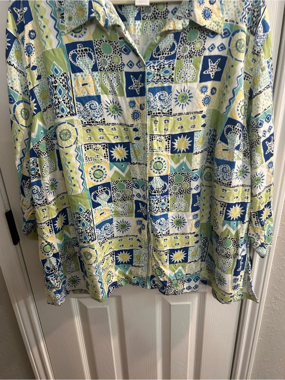 Vintage Napa valley 3/4 Sleeve Buton Up Shirt Geometric Designs Sz 3X costal
